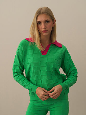 Xint Yeşil Formunu Koruyan Oversize Kazak