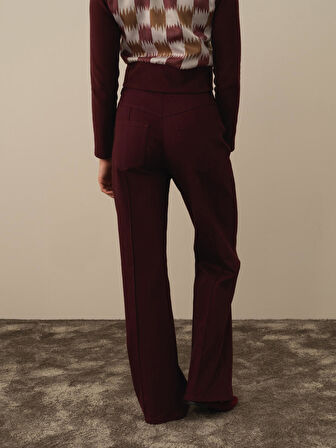 Xint Bordo Pamuk Dokulu Oversize Pantolon
