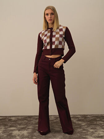 Xint Bordo Pamuk Dokulu Oversize Pantolon