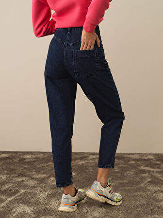 Xint Mavi Pamuk Dokulu Oversize Pantolon