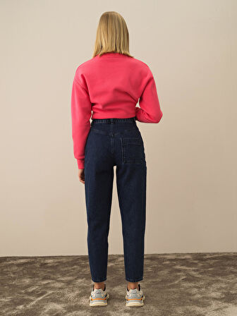 Xint Mavi Pamuk Dokulu Oversize Pantolon