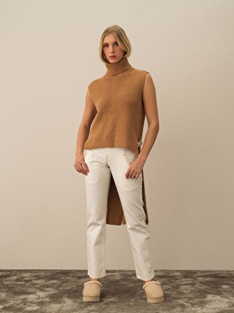 Xint Ekru Pamuk Dokulu Oversize Pantolon