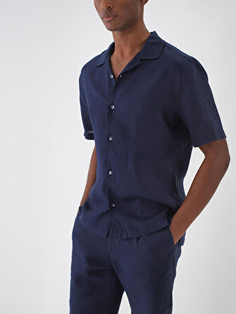Lacivert Regular Fit Keten Gömlek