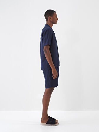 Lacivert Regular Fit Keten Gömlek