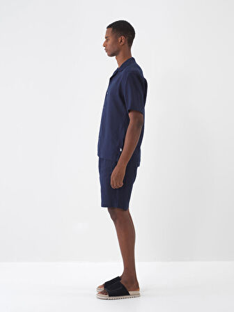 Lacivert Regular Fit Keten Gömlek