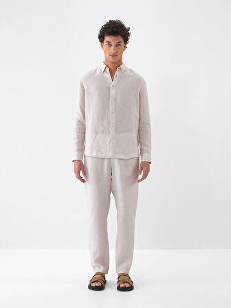 Naturel Regular Fit Keten Pantolon