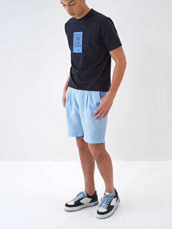 Mavi Regular Fit Keten Şort