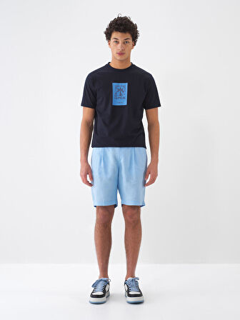 Mavi Regular Fit Keten Şort