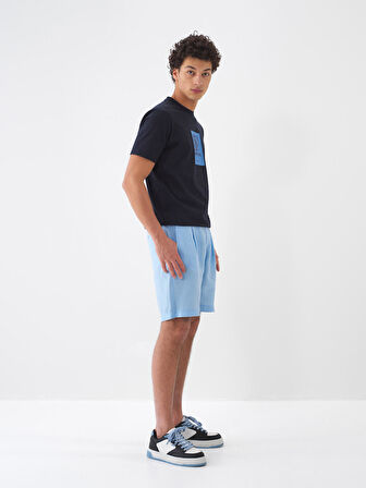 Mavi Regular Fit Keten Şort