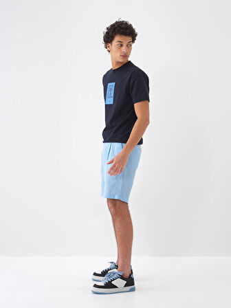 Mavi Regular Fit Keten Şort