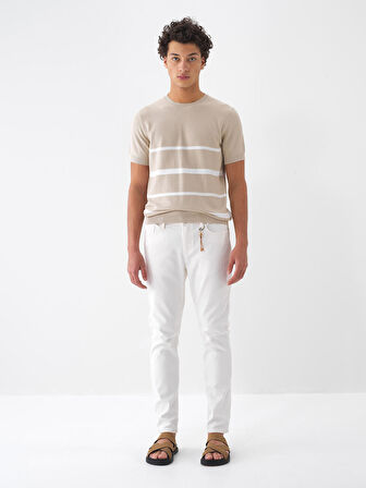Ekru Slim Fit Pamuklu Pantolon