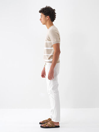 Ekru Slim Fit Pamuklu Pantolon