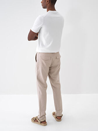 Taş Rengi Slim Fit Keten Jogger Pantolon