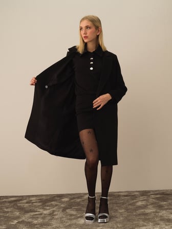 Xint Siyah Esnek Dokulu Oversize Kaban