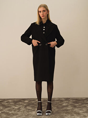 Xint Siyah Esnek Dokulu Oversize Kaban