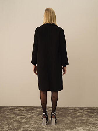 Xint Siyah Esnek Dokulu Oversize Kaban