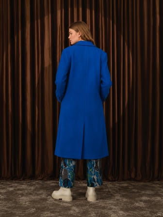 Xint Mavi Esnek Dokulu Oversize Kaban