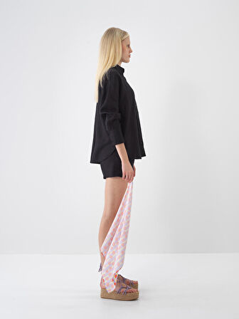 Siyah Oversize Keten Gömlek