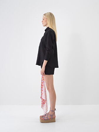 Siyah Oversize Keten Gömlek