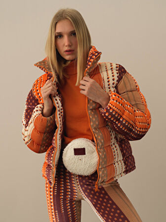 Xint Oranj Esnek Dokulu Oversize Mont