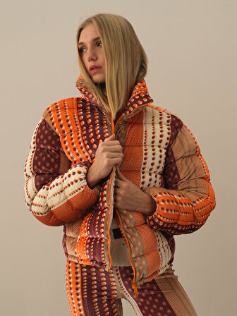 Xint Oranj Esnek Dokulu Oversize Mont