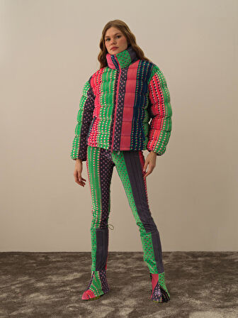 Xint Pembe Esnek Dokulu Oversize Mont