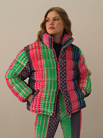 Xint Pembe Esnek Dokulu Oversize Mont