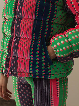 Xint Pembe Esnek Dokulu Oversize Mont