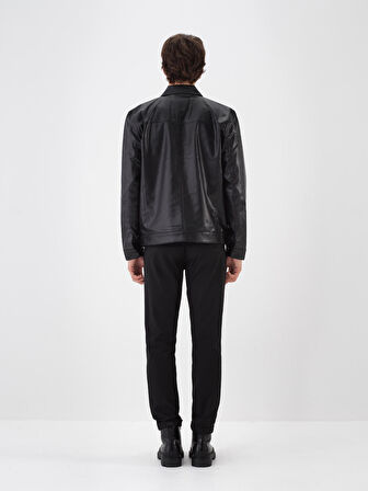 Xint Siyah Deri Görünümlü Regular Fit Mont