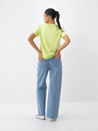 Mavi Oversize Pamuklu Denim Pantolon