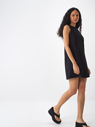 Siyah Regular Fit Pamuklu Elbise