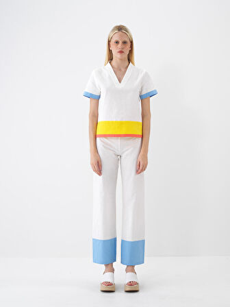 Ekru Regular Fit Pamuklu Bluz