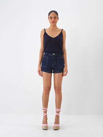 Lacivert Regular Fit Pamuklu Denim Şort