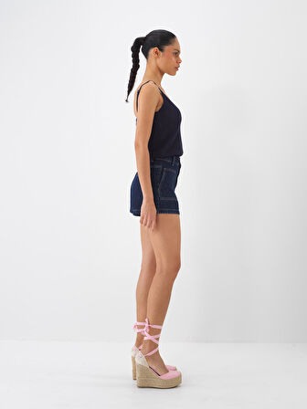 Lacivert Regular Fit Pamuklu Denim Şort