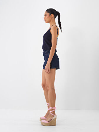 Lacivert Regular Fit Pamuklu Denim Şort