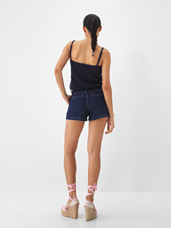 Lacivert Regular Fit Pamuklu Denim Şort