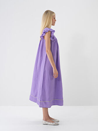 Lila Regular Fit Keten Elbise