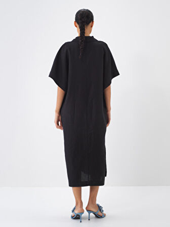 Siyah Oversize Keten Elbise