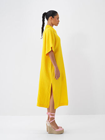 Sarı Oversize Keten Elbise