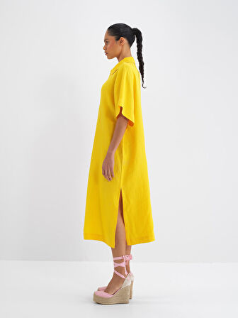 Sarı Oversize Keten Elbise