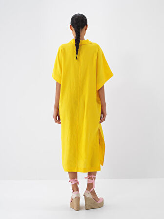 Sarı Oversize Keten Elbise