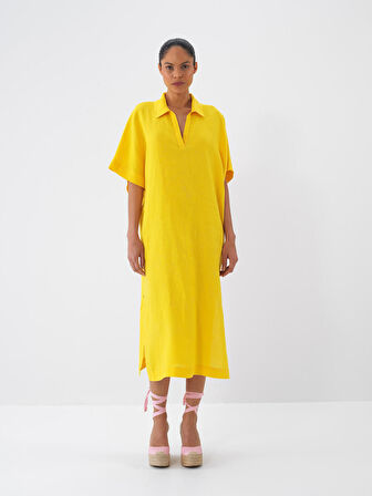 Sarı Oversize Keten Elbise