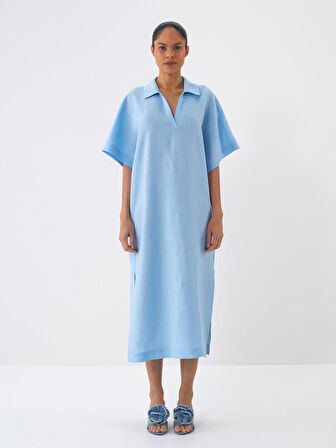 Mavi Oversize Keten Elbise