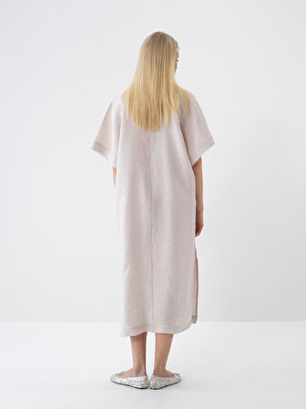 Naturel Oversize Keten Elbise