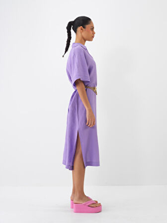 Lila Oversize Keten Elbise