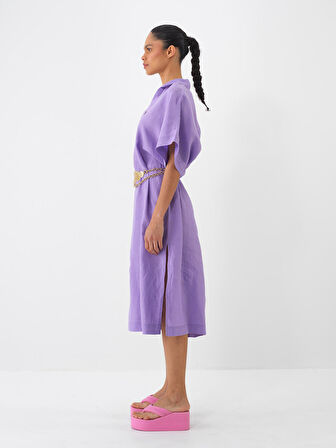 Lila Oversize Keten Elbise