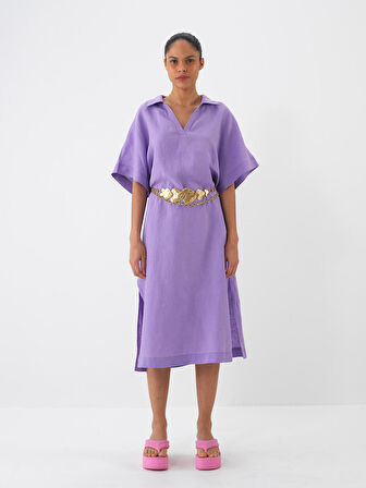Lila Oversize Keten Elbise
