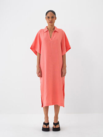 Nar Çiçeği Oversize Keten Elbise