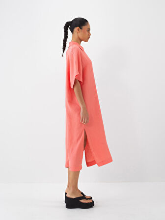 Nar Çiçeği Oversize Keten Elbise