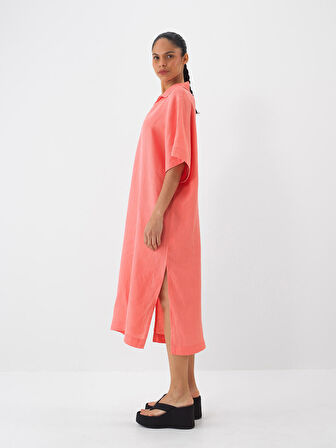 Nar Çiçeği Oversize Keten Elbise